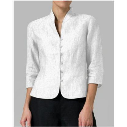 Vrouwelijke Blouse met Opstaande Kraag Blauw Chambray