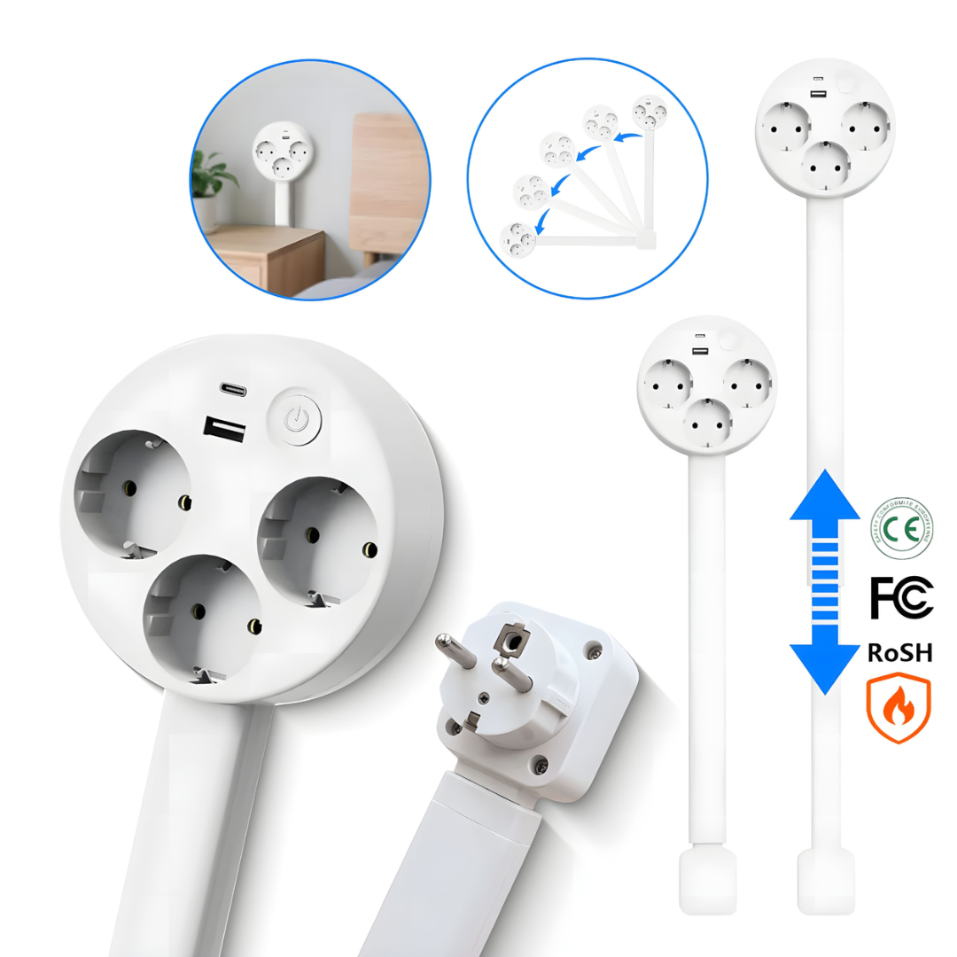 Uitschuifbaar Stopcontact Met USB Draaibare Kop 3 EU 47-67cm Wit