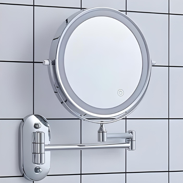Wandmontage Make-up Spiegel met Vergroting en LED Verlichting | Verstelbaar | Oplaadbaar | Chroom