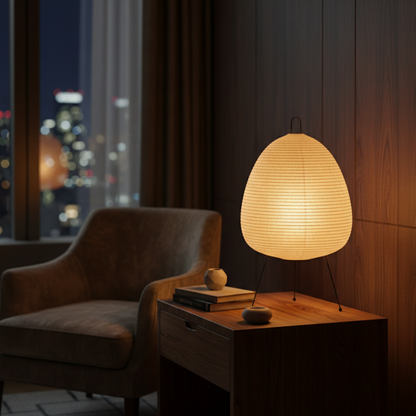 Ronde Tafellamp met Rijstpapier en Bamboe - Japans Geïnspireerd Minimalistisch Design - Warm Wit 2700K LED - Ø25×38 cm