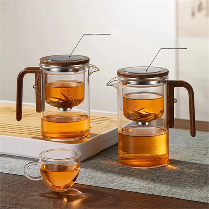 Glazen Theepot met Magnetisch Filtersysteem 520ml-720ml Borosilicaatglas Afneembare Zeef Houten Handvat Losse Thee Infuser Koffiekan