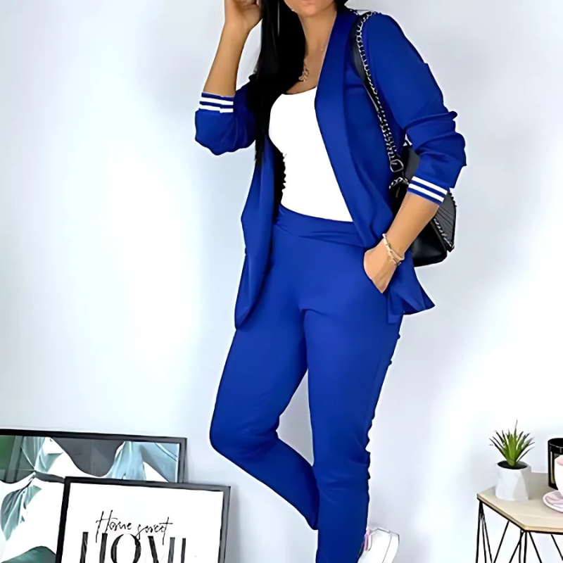 Donna Blazer en Broek - Streepjes Blazer met Koord Broek voor Vrouw