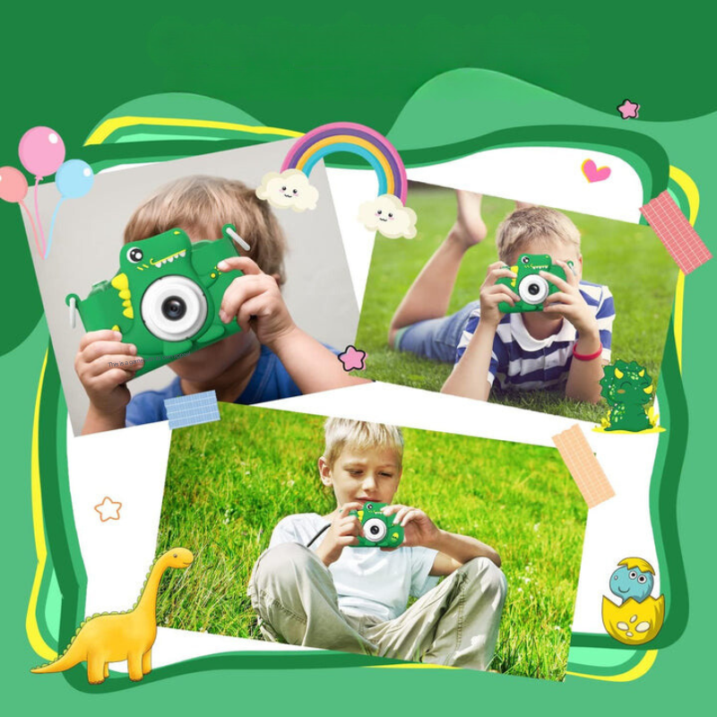 Kindercamera met Dinosaurusdesign – Fototoestel voor Jonge Ontdekkers met HD-Opname & Speelse Dino-Stickers