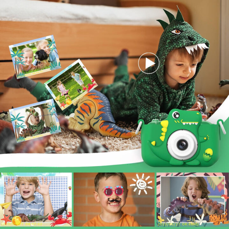 Kindercamera met Dinosaurusdesign – Fototoestel voor Jonge Ontdekkers met HD-Opname & Speelse Dino-Stickers