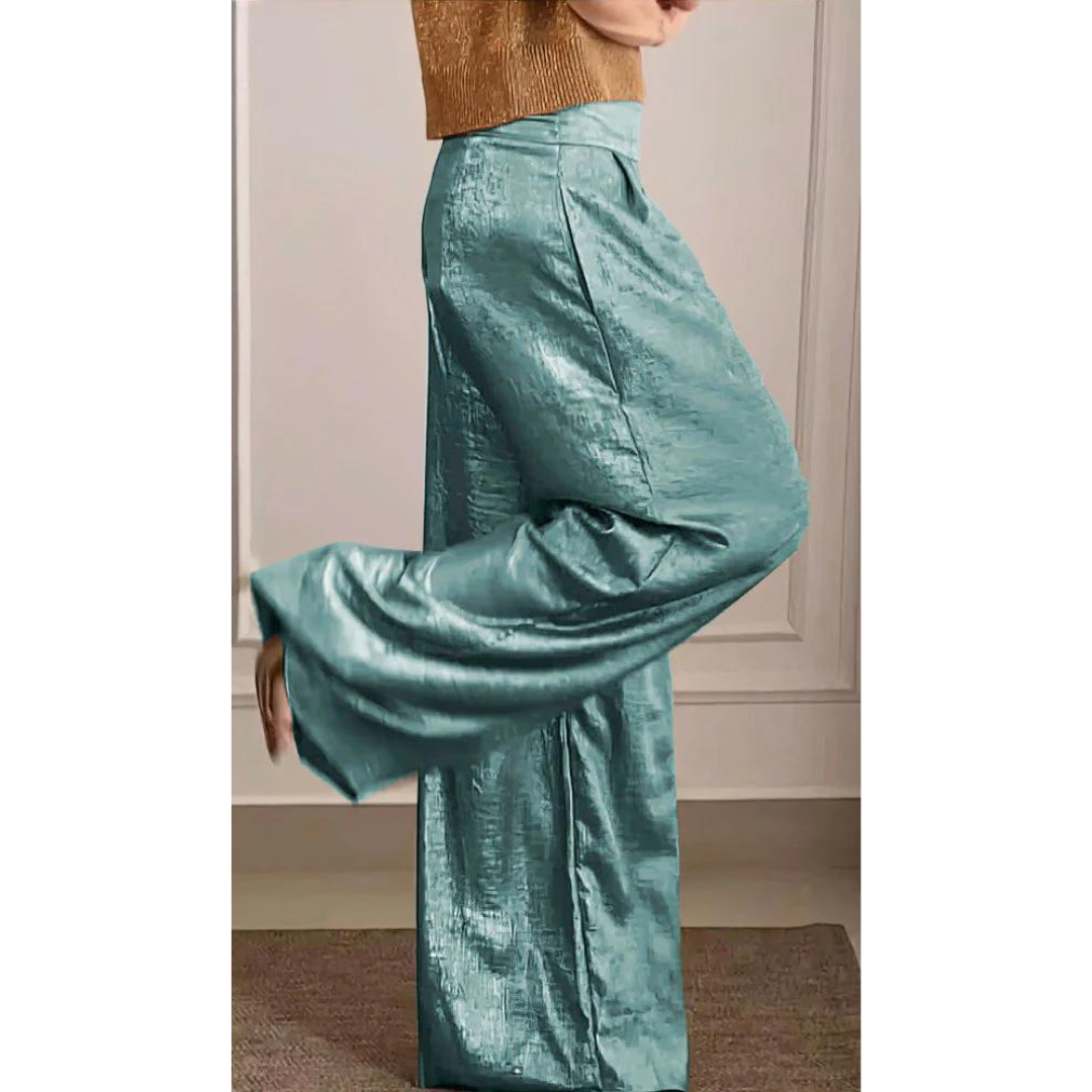 Dames Pantalon Hoge Taille Wijd Satijn Look Elegante