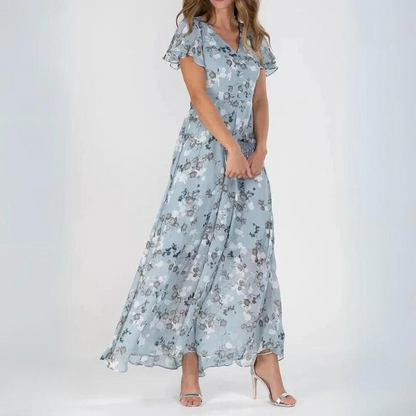 Chiffon Maxikleed V-hals Bloemen Luchtig Elegant