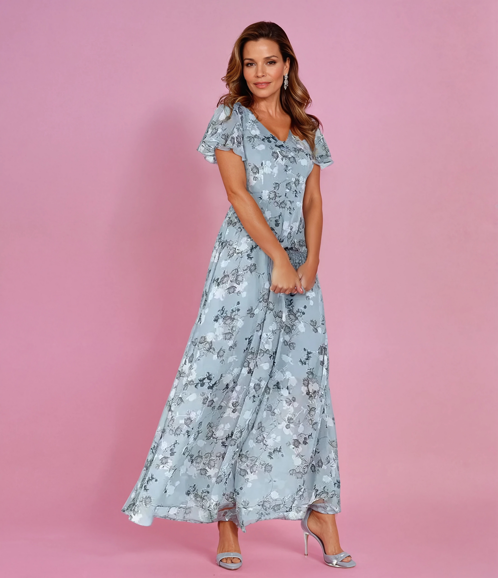 Chiffon Maxikleed V-hals Bloemen Luchtig Elegant - StudioMarella