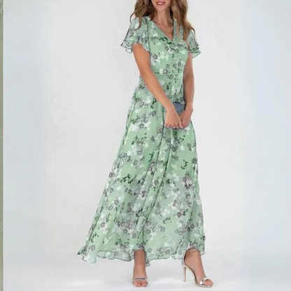 Chiffon Maxikleed V-hals Bloemen Luchtig Elegant