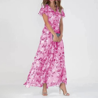 Chiffon Maxikleed V-hals Bloemen Luchtig Elegant