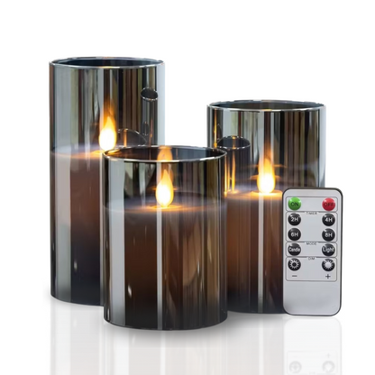 LED kaarsen met afstandsbediening glas zwart sfeer verlichting set timer modern interieur woonkamer slaapkamer decoratie realistisch vlam effect