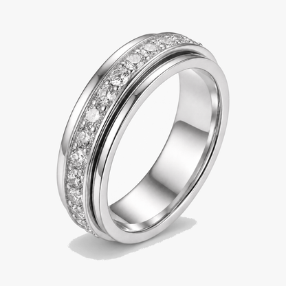 Draaibare Spinner Ring met Zirkonia Steentjes – Titanium Staal – Rustgevend Fidget Sieraad voor Vrouwen en Mannen