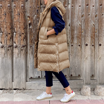 Dames Bodywarmer Mouwloos Warm Met Capuchon