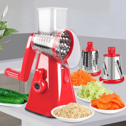 Roterende Keukenrasp met 3 Messen – Handmatige Multifunctionele Groentesnijder en Kaasrasp voor Salade, Gebak en Pasta