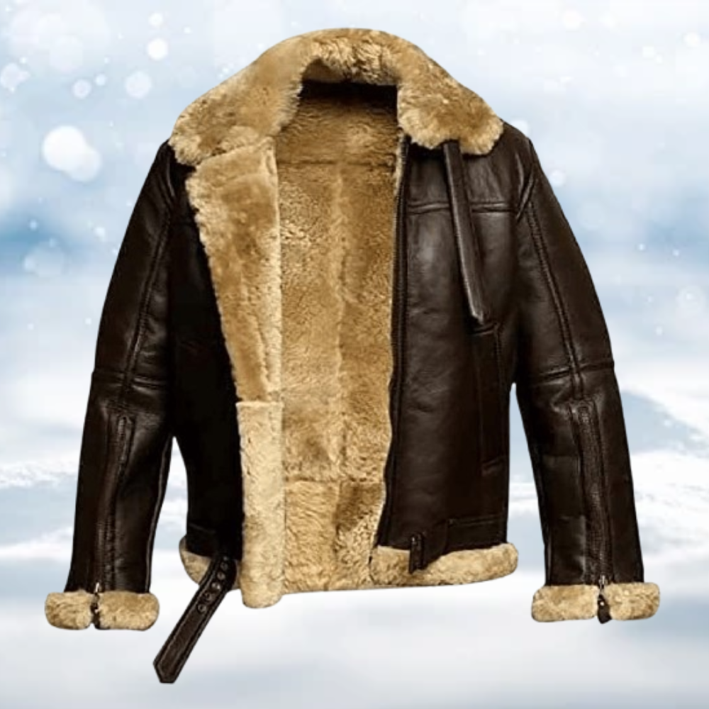 Heren Leren Jas Warm met Bontkraag en Sherpa Lining