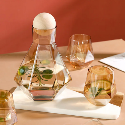Diamantslijpsel Glazen Drinkwarenset 5-Delig met Karaf en 4 Glazen voor Water, Sap en Frisdrank