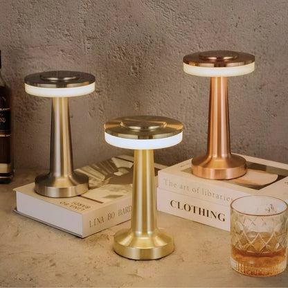 Tafellamp Draadloos Oplaadbaar Dimbaar Metaal LED 3 Lichtkleuren USB-C Goud Zilver Zwart Retro Restaurant Bar Nachtkastje Sfeerlamp Draagbaar