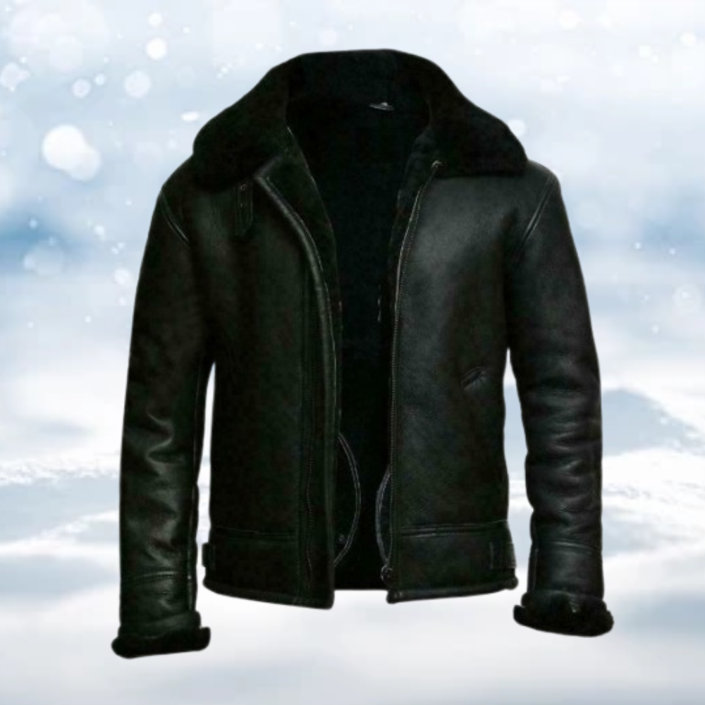 Heren Leren Jas Warm met Bontkraag en Sherpa Lining