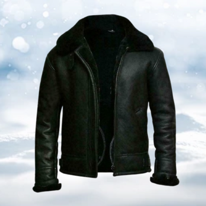 Heren Leren Jas Warm met Bontkraag en Sherpa Lining
