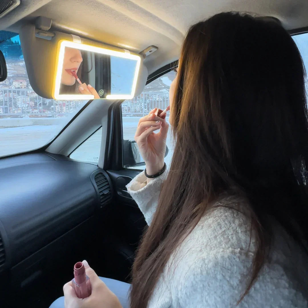 Verlichte Make-upspiegel voor Auto — 3 Lichtinstellingen LED Cosmeticaspiegel met Clip — Oplaadbaar Reisspiegel voor Zonwering en Thuisgebruik