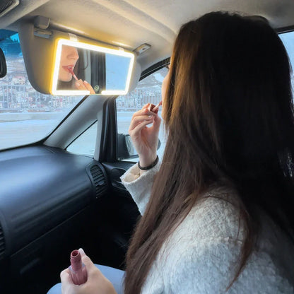 Verlichte Make-upspiegel voor Auto — 3 Lichtinstellingen LED Cosmeticaspiegel met Clip — Oplaadbaar Reisspiegel voor Zonwering en Thuisgebruik