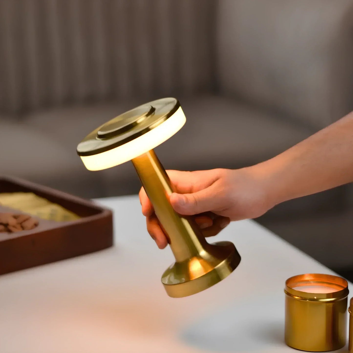 Tafellamp Draadloos Oplaadbaar Dimbaar Metaal LED 3 Lichtkleuren USB-C Goud Zilver Zwart Retro Restaurant Bar Nachtkastje Sfeerlamp Draagbaar