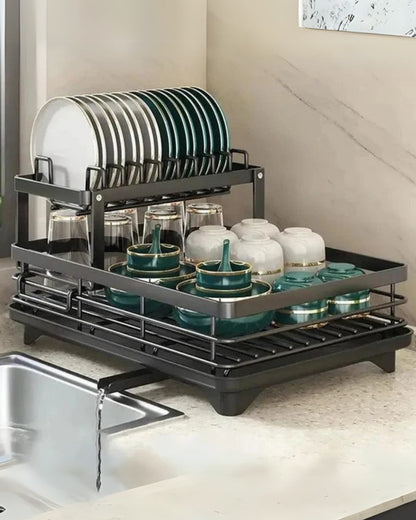 Modern afdruiprek van carbon staal met 360° draaibare afvoer – luxe keukendroogrek met meerdere niveaus