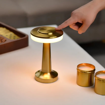 Tafellamp Draadloos Oplaadbaar Dimbaar Metaal LED 3 Lichtkleuren USB-C Goud Zilver Zwart Retro Restaurant Bar Nachtkastje Sfeerlamp Draagbaar
