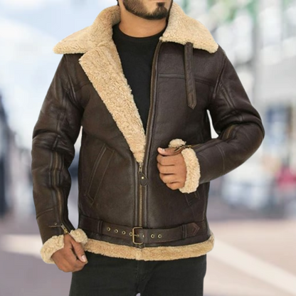 Heren Leren Jas Warm met Bontkraag en Sherpa Lining - StudioMarella