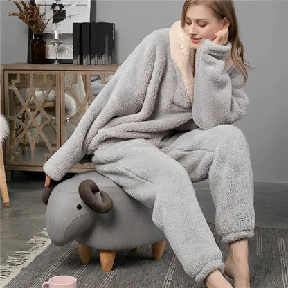 Zachte Fleece Pyjama Set voor Vrouwen Warm Nachtkleding