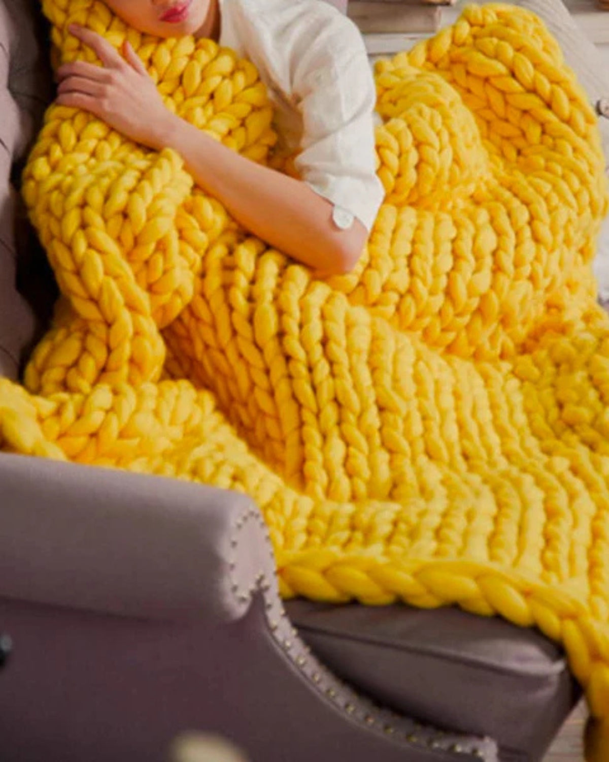 Handgebreid Chunky Plaid – Dik Gebreide Deken in Zachte Chenille voor Bank en Bed