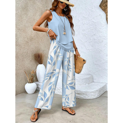 Vrouwelijke Co-ord Set Gelaagde Top en Wijde Broek