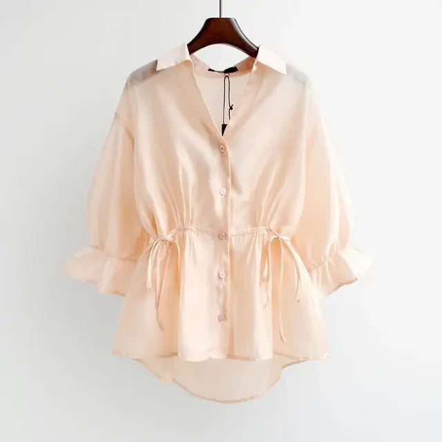 Vrouwelijke Zomer Blouse Chiffon Lichte Kleur