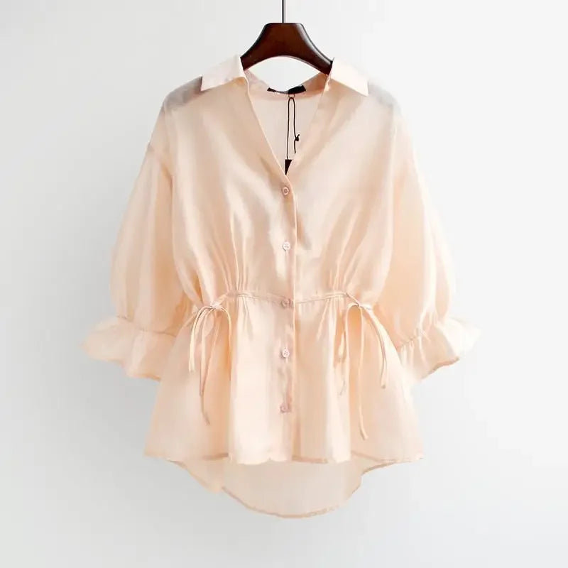 Vrouwelijke Zomer Blouse Chiffon Lichte Kleur
