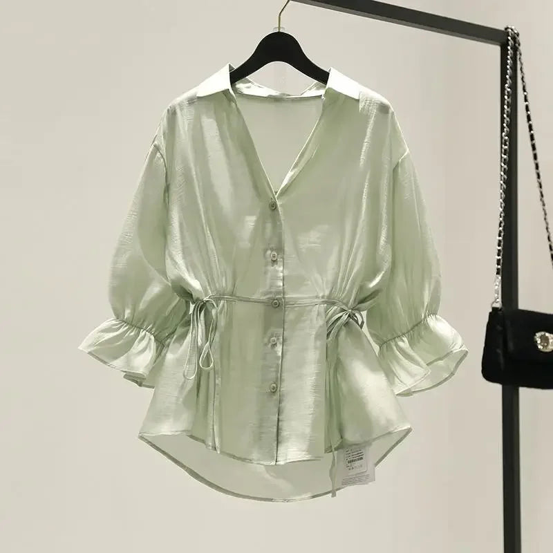 Vrouwelijke Zomer Blouse Chiffon Lichte Kleur