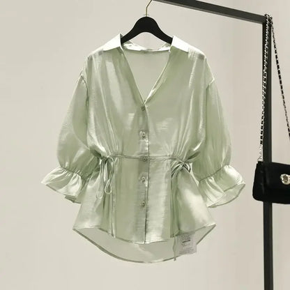 Vrouwelijke Zomer Blouse Chiffon Lichte Kleur