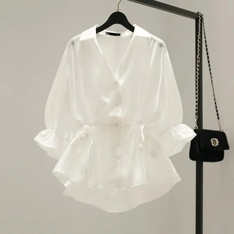 Vrouwelijke Zomer Blouse Chiffon Lichte Kleur