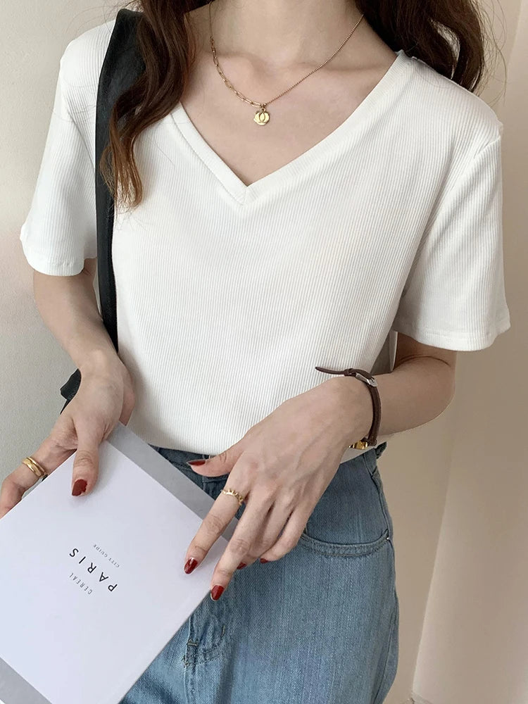 Korte Mouw T-shirt Dames Zomerse Strepen
