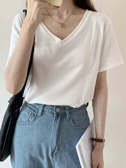 Korte Mouw T-shirt Dames Zomerse Strepen