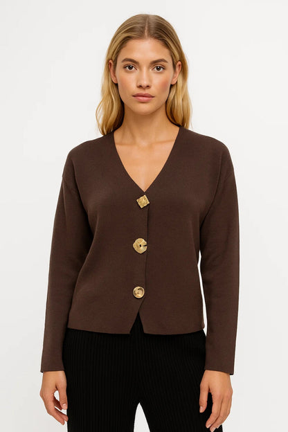 V-Neck Cardigan Met Stijlvolle Knopen Elegante Look