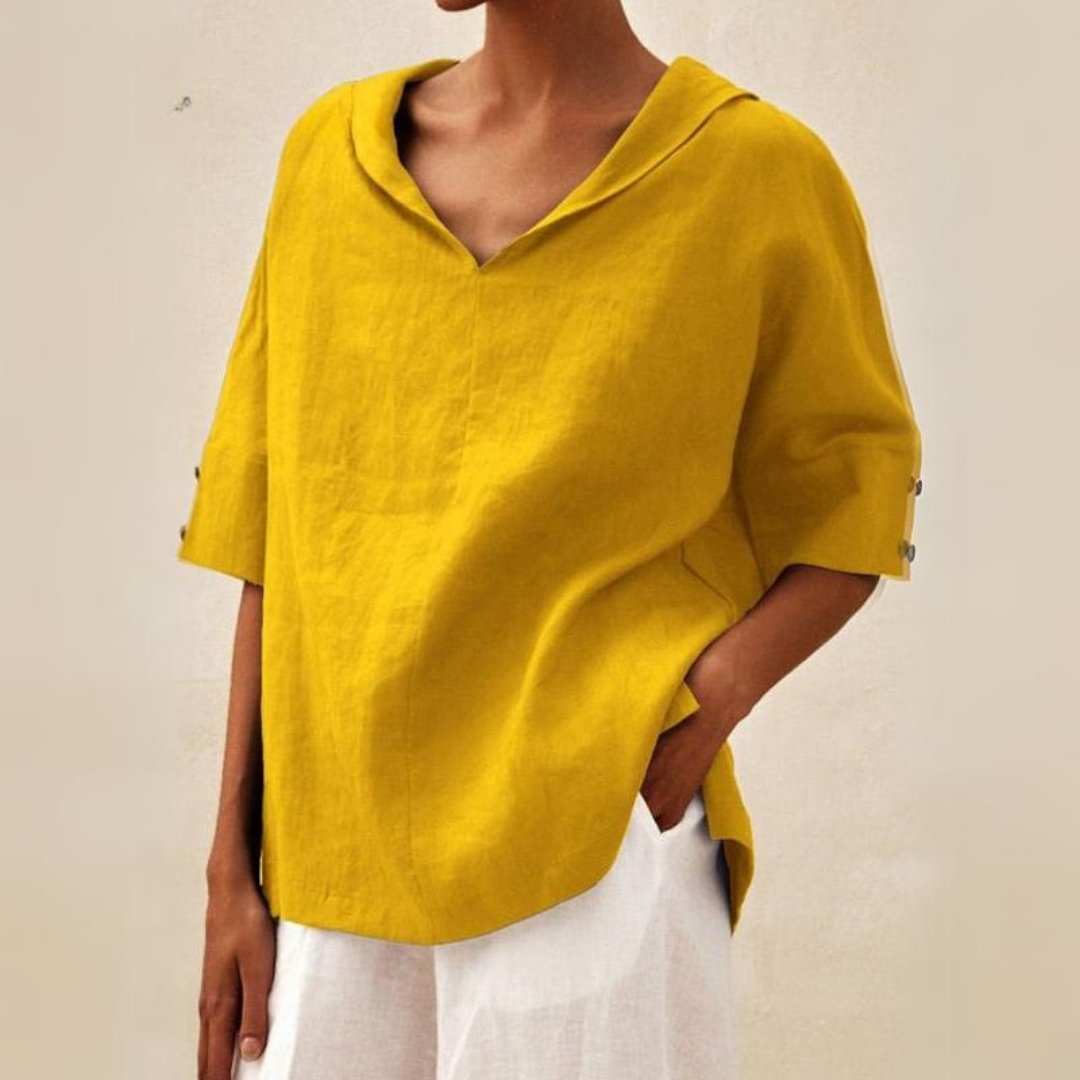 V-hals casual overhemd | Pearl
