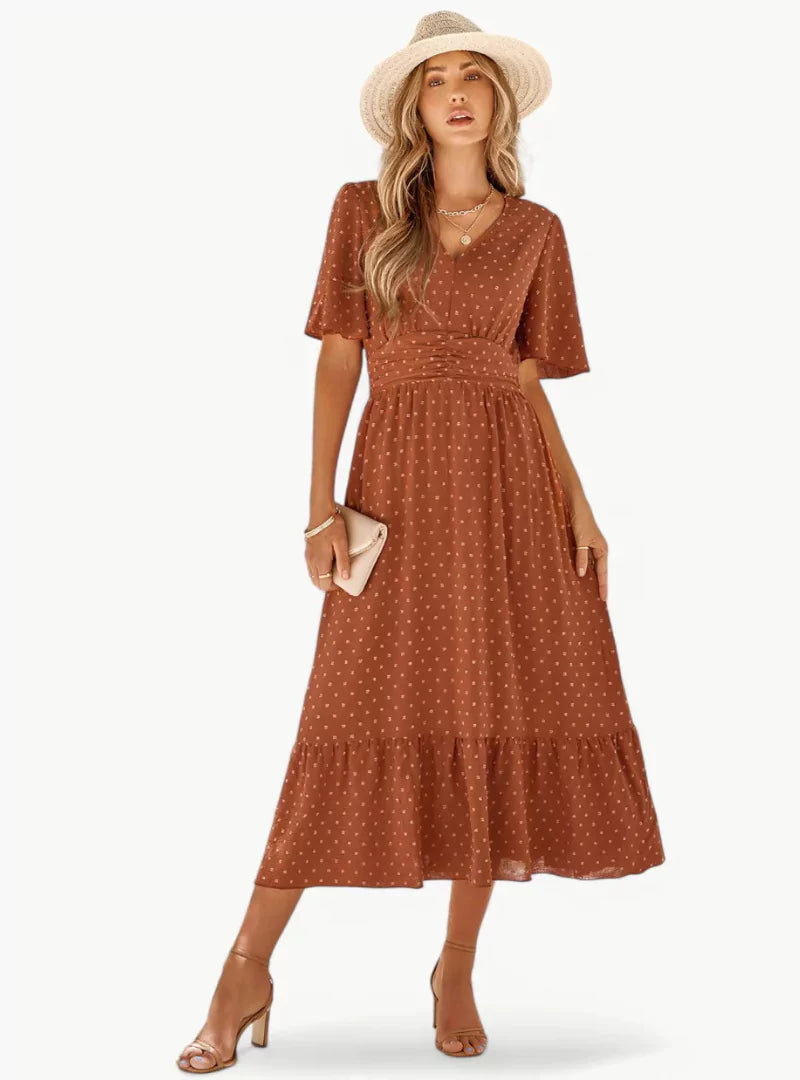 Zomerjurk V-hals Midi voor Vrouw met Taille
