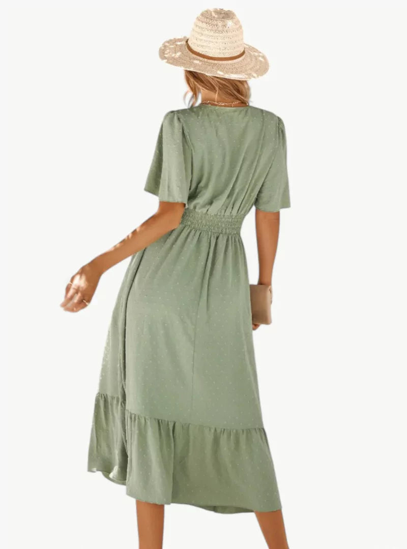 Zomerjurk V-hals Midi voor Vrouw met Taille
