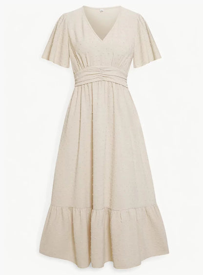 Zomerjurk V-hals Midi voor Vrouw met Taille