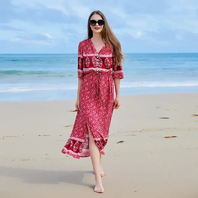 Zomer Jurk Gebloemde Oversized Maxi Jurk met Spliet