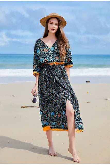 Zomer Jurk Gebloemde Oversized Maxi Jurk met Spliet - StudioMarella