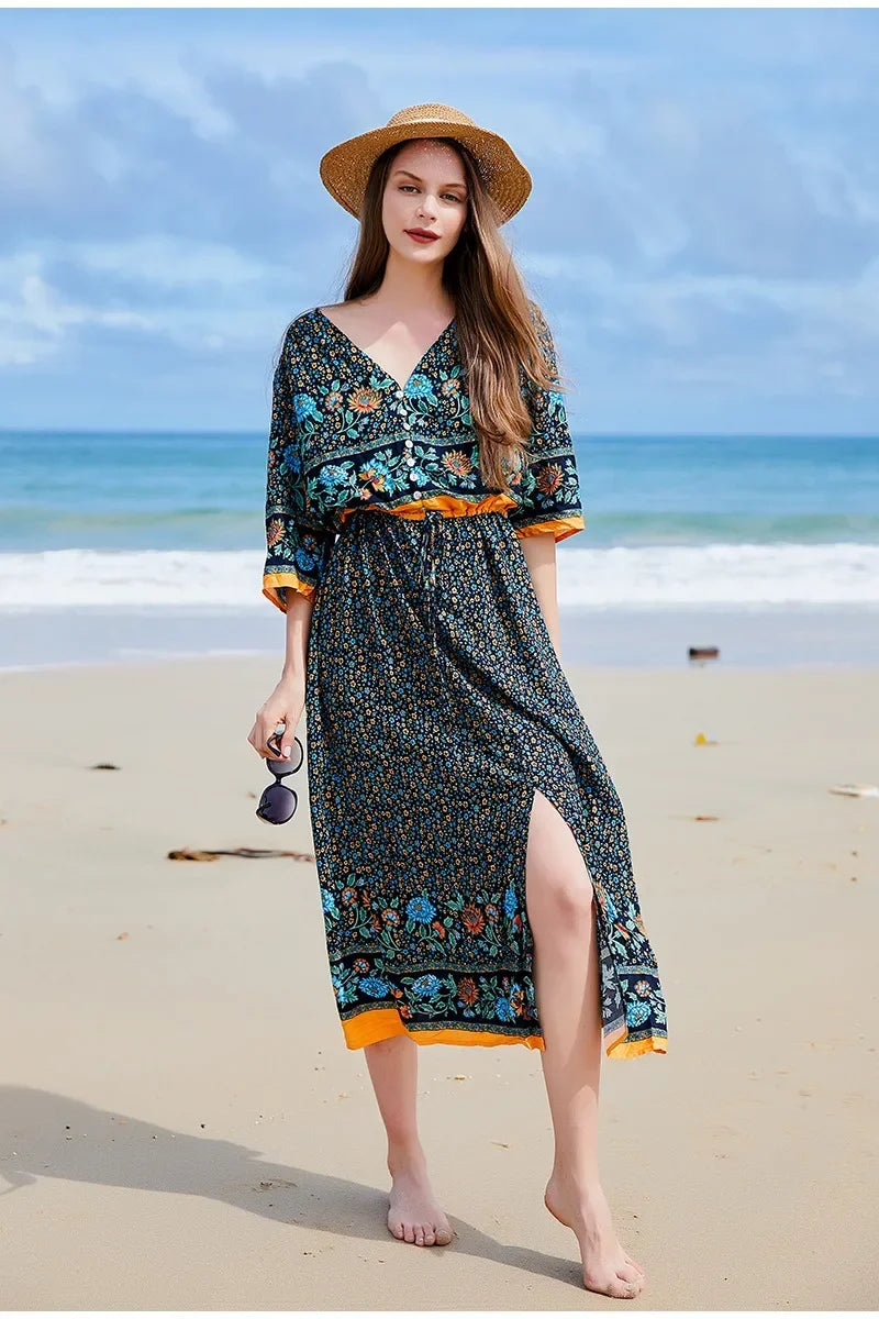 Zomer Jurk Gebloemde Oversized Maxi Jurk met Spliet