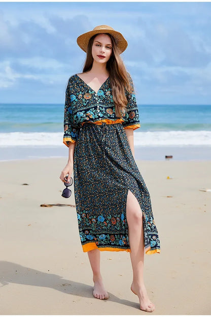 Zomer Jurk Gebloemde Oversized Maxi Jurk met Spliet