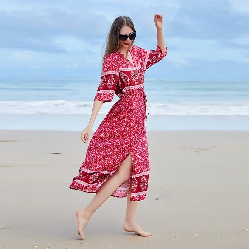 Zomer Jurk Gebloemde Oversized Maxi Jurk met Spliet