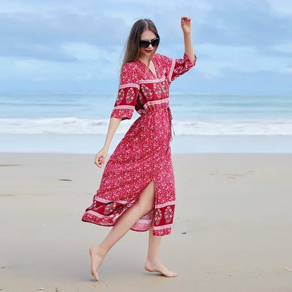 Zomer Jurk Gebloemde Oversized Maxi Jurk met Spliet