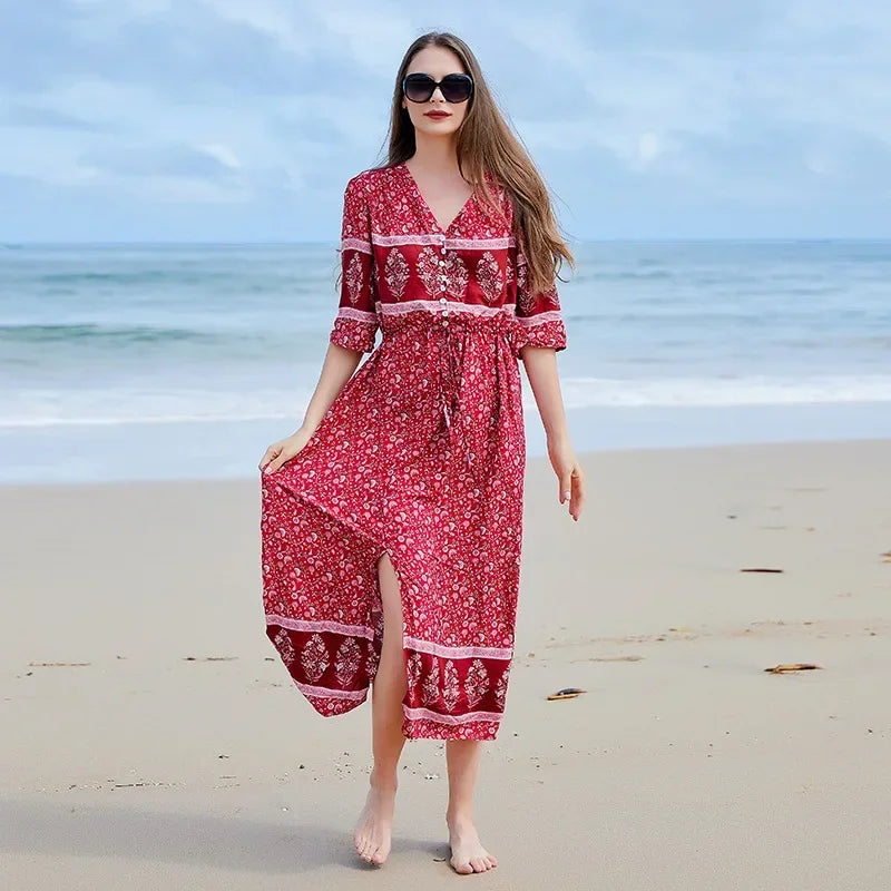 Zomer Jurk Gebloemde Oversized Maxi Jurk met Spliet